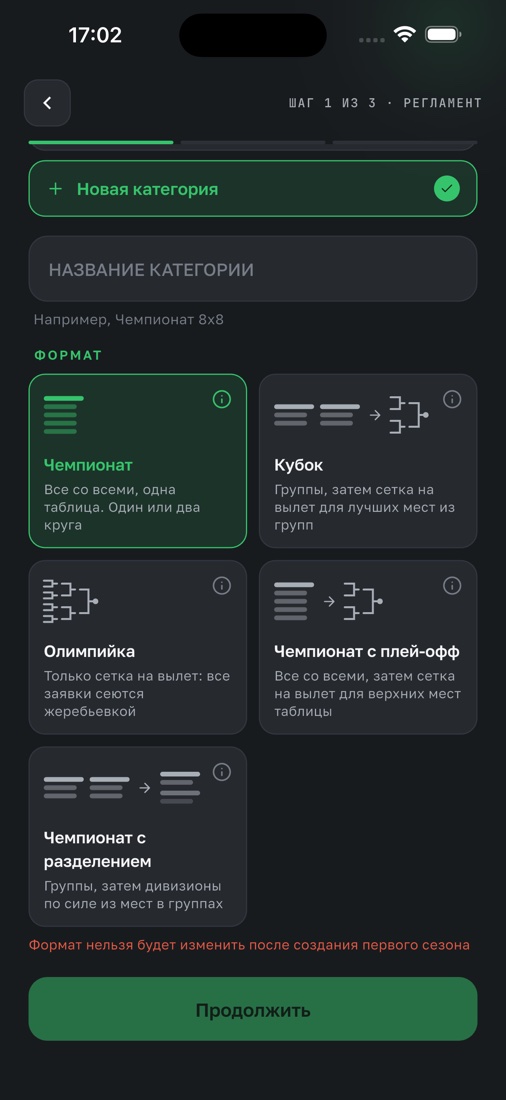Выбор формата турнира